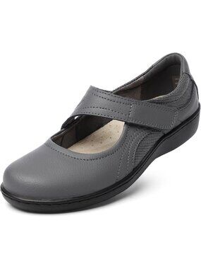 Women's Grey Mary Jane Walking Strap Orthopedic Comfortable Cushioned Flats
